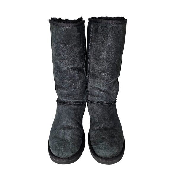 UGG Australia Classic Tall Black Suede Sheepskin Boots‎ Faded Womens Size 8 - Picture 9 of 12